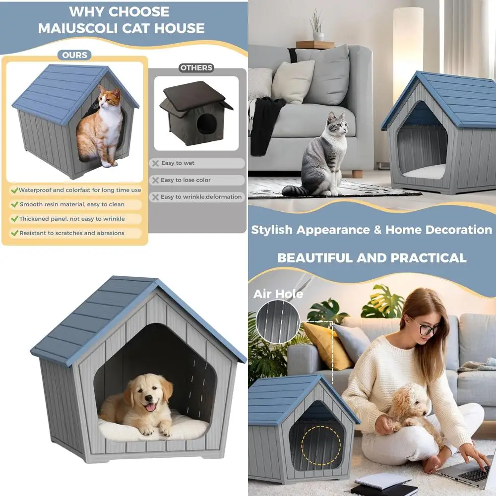 

Водонепроницаемый домик для собак мелких пород (для улицы и дома) с вентиляцией, приподнятым дном, устойчивый к царапинам, простая сборка - Темно-синий