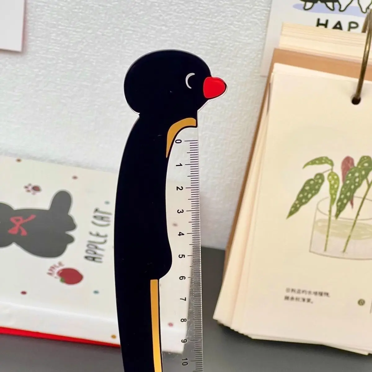 Cute Anime Pingu Penguin Shaped Straight Ruler Multifunctional Bookmark, Ins Style Acrylic Stationery for Kids Students Birthday