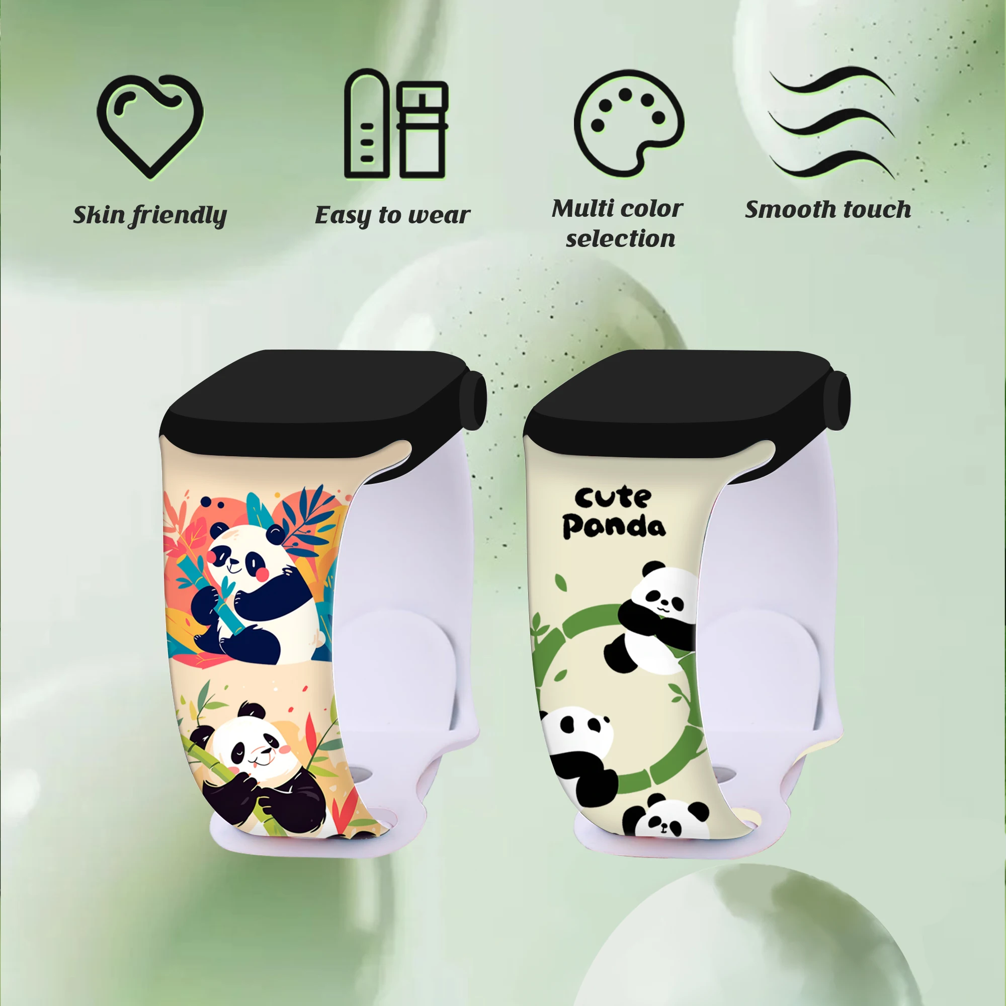 Correa estampada serie Panda para Apple Watch 10 9 8 7 pulsera reemplazable de silicona para iWatch 46mm 44mm 42mm 41mm correa de reloj