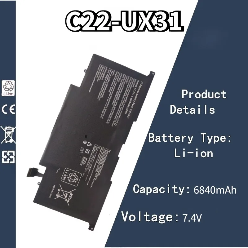 

7.4V 6840mAh C22-UX31 Laptop Battery for ASUS Zenbook UX31A UX31 UX31E UX31E-DH72 C22-UX31 C23-UX31 4 Cells