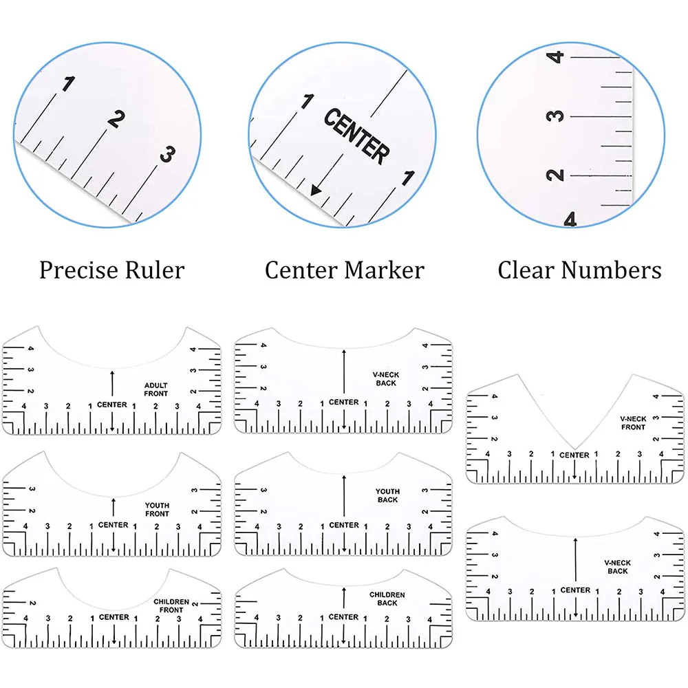 8Pcs T-Shirt Ruler Guide Alignment Tool to Center Designs T-Shirt for Adult Youth Toddler Infant Sewing Tool Accessories