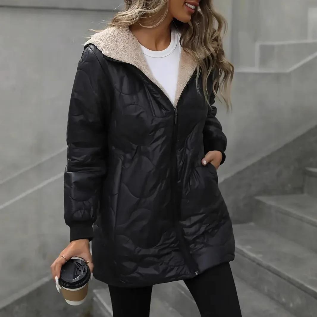 

2025 American European New Fashion Women's Color-coded Casual Trendy Loose Hooded Zipper Loose Parkas Female Coats Clothes Tops