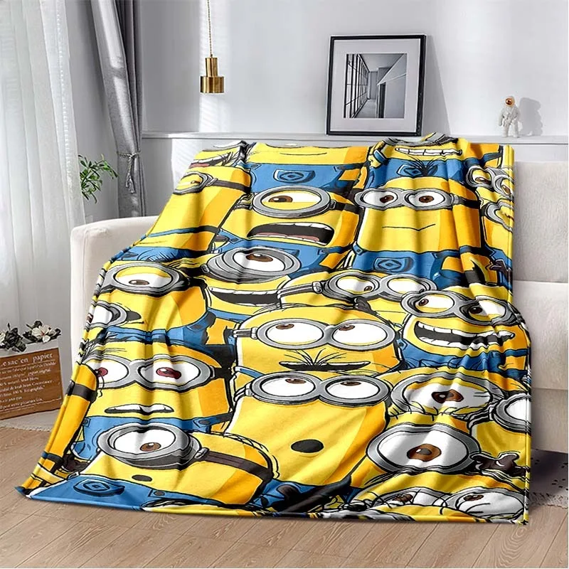 Minions Cartoon Printed Flannel Blanket Soft Warm All Season Throw For Kids Bedroom Sofa Indoor Home Decor Housewarming Gift