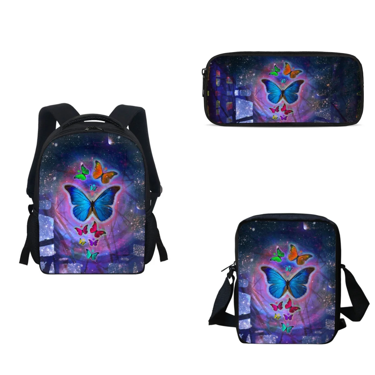 

Набор креативных классических школьных сумок с 3D рисунком бабочки для девочек, женская и детская сумка, сумка для учеников средней школы, сумка-мессенджер, пенал