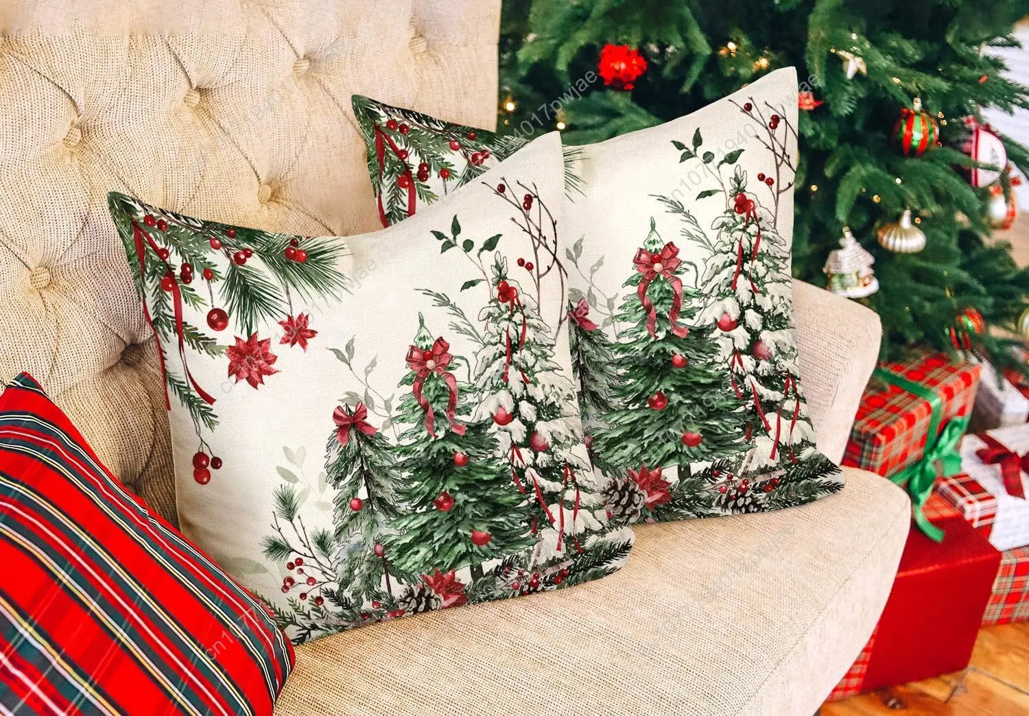 4TH Emotion Christmas Trees Pillow Covers 18x18 Inch Set of 2, Xmas Farmhouse Decorations Winter Holiday Decor Throw Cushion Cas