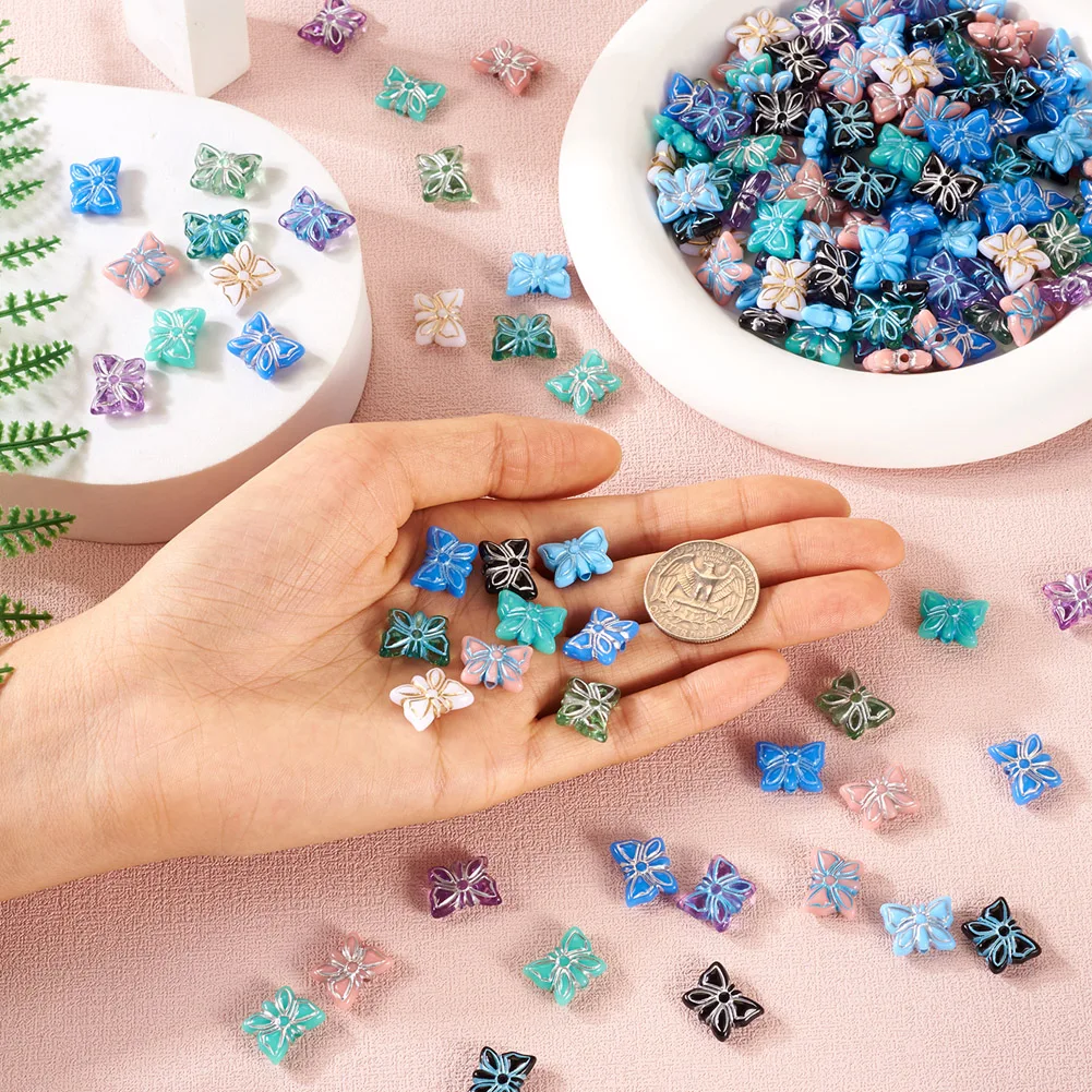 280/300pcs Colorful Butterfly Rose Flower Acrylic Beads Loose Spacer Beads for Diy Earrings Bracelet Jewelry Handcraft Making