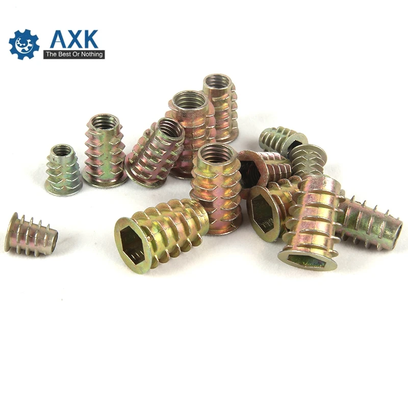50Pcs M4 M5 M6 M8 Zinc Alloy Thread For Wood Insert Nut Flanged Hex Drive Head Furniture Nuts Inner six angle screws