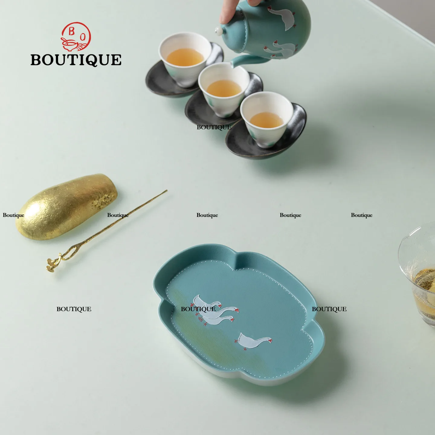 Hand-Painted White Goose Tea Tray Ceramic Chaban Tea Table Chinese Tea Board Creative Trays Porcelain Teaware Dishes Ceremony