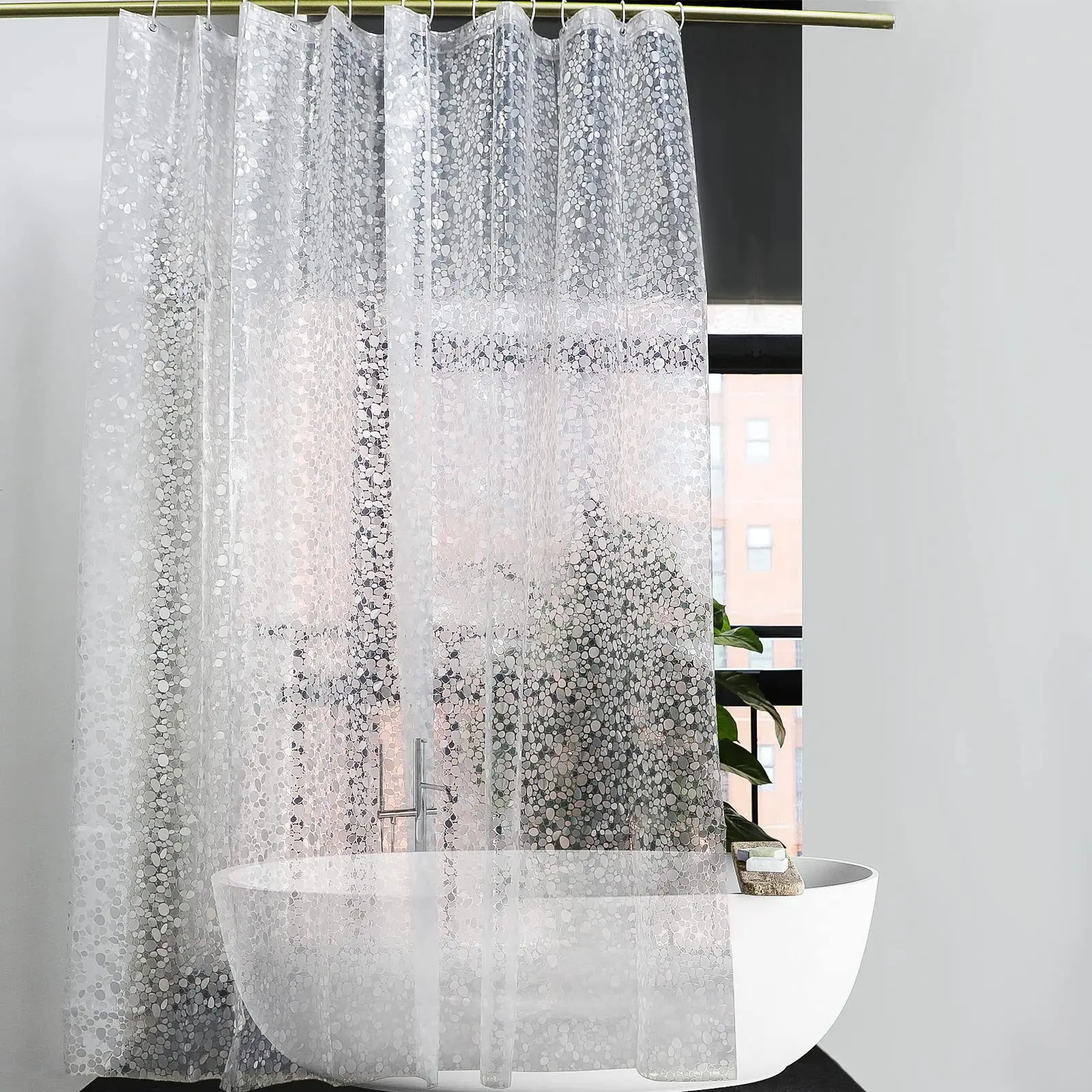 Translucent Thickened Waterproof and Mildew-proof Peva Shower Curtain Bathroom Toilet Special Partition Curtain Without Punching