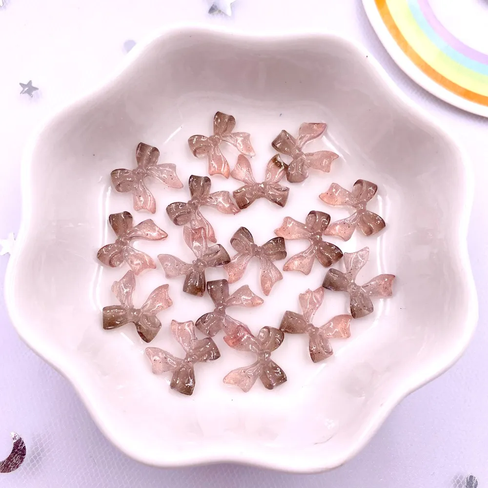 Resin Clear Candy Color Glitter Butterfly Nails Art Flatback Rhinestones Colorful Bow Figurines 50PCS DIY Scrapboos Decor Crafts