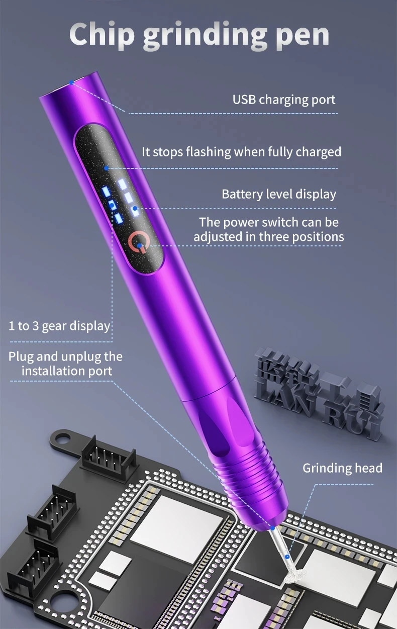 Lanrui F2 Multifunctional Electric Micro Grinding Pen,3-Speed Adjustment for Motherboard Chip IC Screw Removal Grinding Cutting