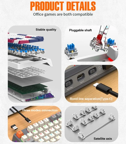 Imagen 2 del producto Teclado mecánico inalámbrico español con Ñ, intercambio en caliente, 100 teclas, diseño 98% mecanico inalambrico español con la Ñ, ruso, español, coreano, árabe, Bluetooth, conexión azul, rojo, interruptor K6