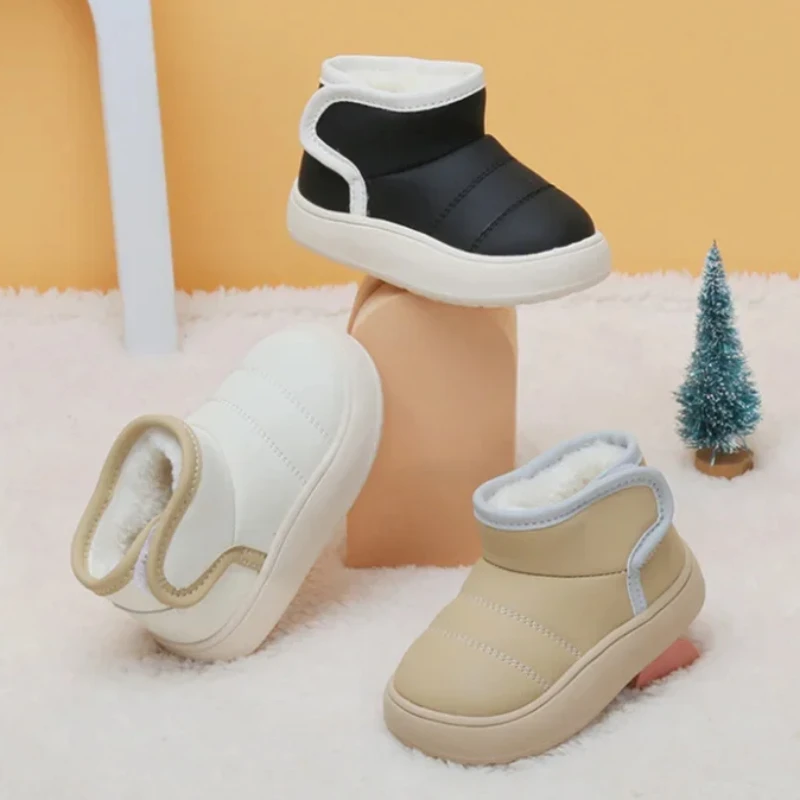 Winter Warm Snow Boots Kids Leather Plush Ankle Boots Boys Girls Soft Sole Cotton Shoes Baby Fashion Toddler Infant Shoes