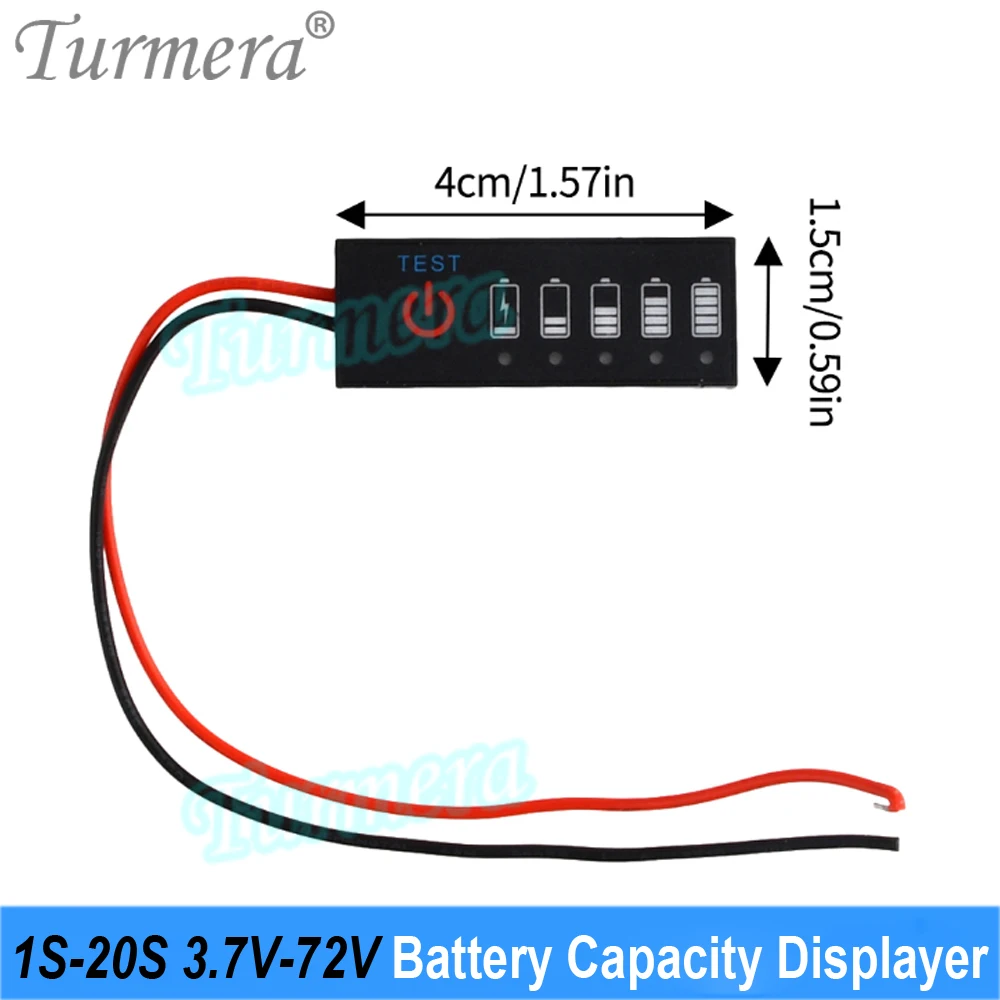 Turmera 1S-20S 3.7V-72V Battery Indicator Displayer with Switch Use in 12V 18V 24V 36V 48V 60V Lithium Battery Lifeo4 Lead-Acid