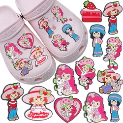 Strawberry Girl Cartoon Shoes Charms Accessories Fit Clog Backapck Wristbands Shoe Decorate Shoe Buckle  charm Party Gift