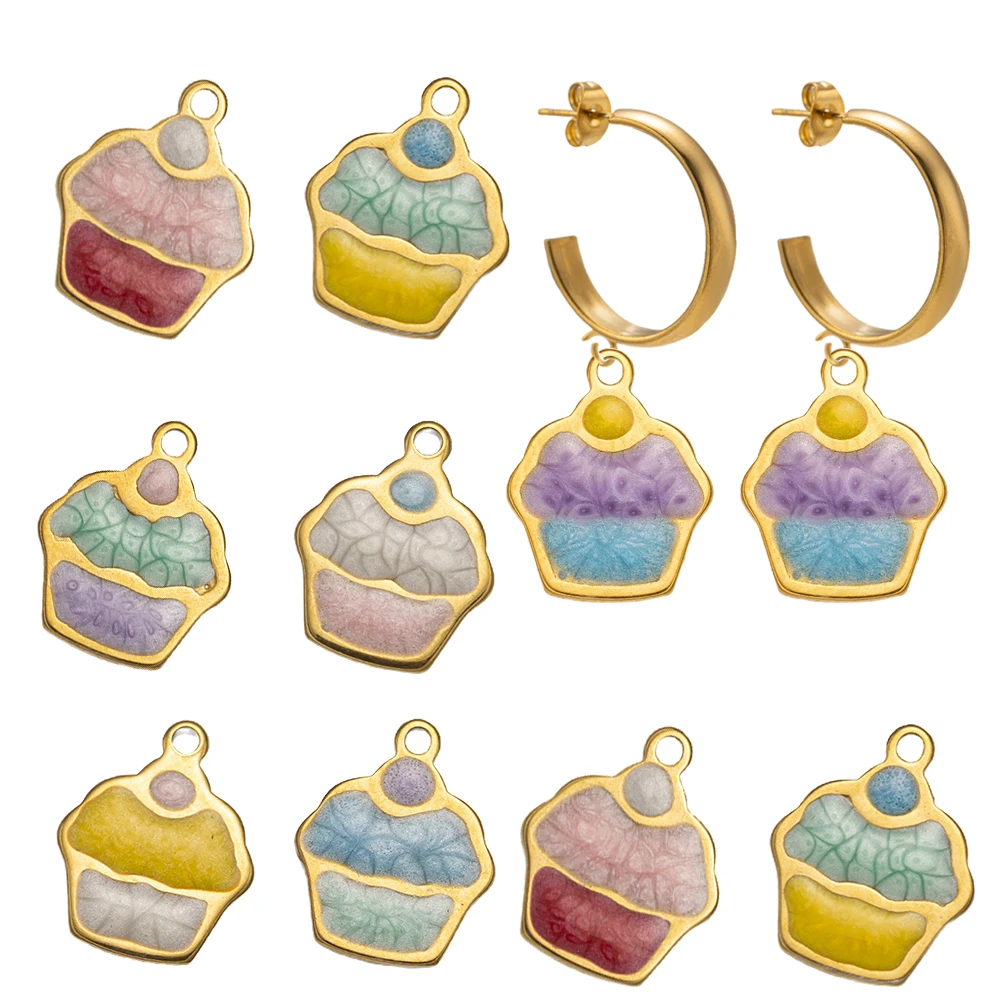 10 قطع الفولاذ المقاوم للصدأ المينا كعكة سحر صغير DIY بها بنفسك اليدوية قلادة سوار أقراط صنع المجوهرات المواد الملحقات #1