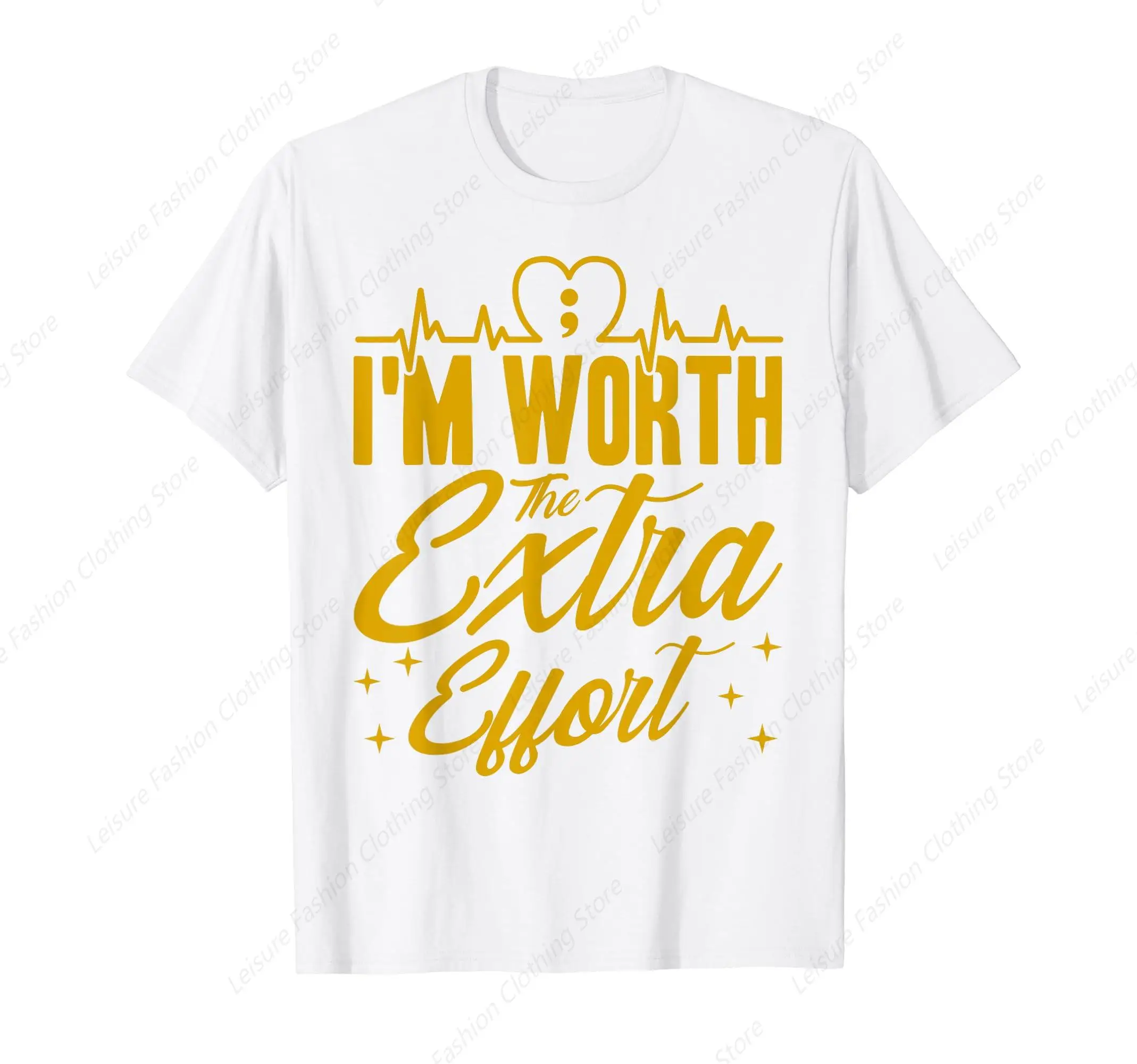 I'm Worth The Extra Effort Mental Health Awareness T-Shirt Round Neck Short Sleeves Cotton Tee Shirt Tops