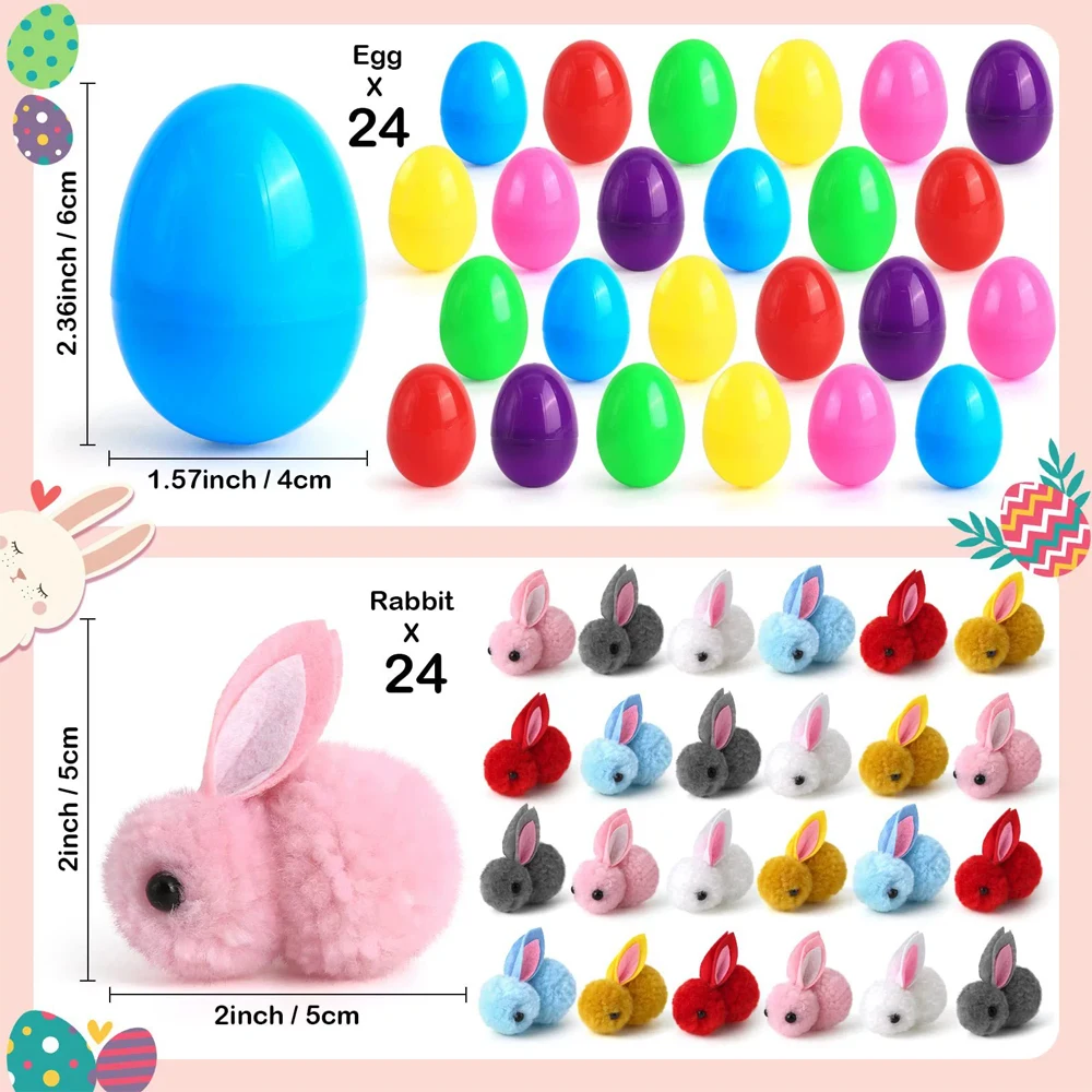 

12/24PCS Easter Egg Mini Rabbit Plush Doll Blind Box Children's Cute Toys Holiday Decoration Birthday Gifts Animal Ornaments