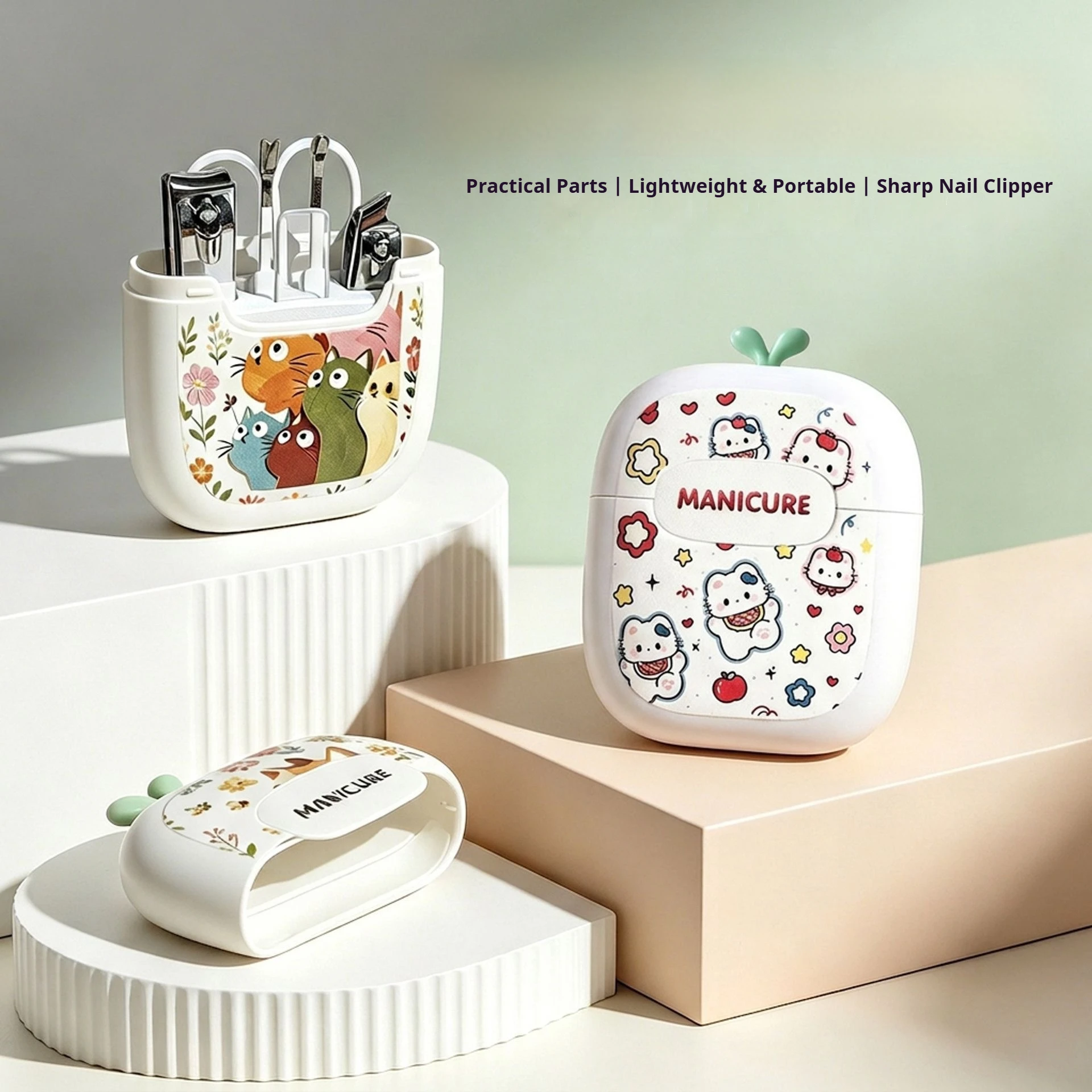 2/1 Piece Random Style Cute Nail Polish and Nail Clippers Set, Portable Nail Clipper with Cartoon Design, Easy to Carry and Store
