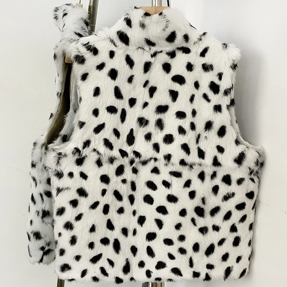OFTBUY Neue Winter-Luxus-Oberbekleidung für Damen, Echte Kaninchenfell-Weste mit Stehkragen, Reißverschluss, Ärmellos, Natürliche Pelzweste für Damen – Detail 21