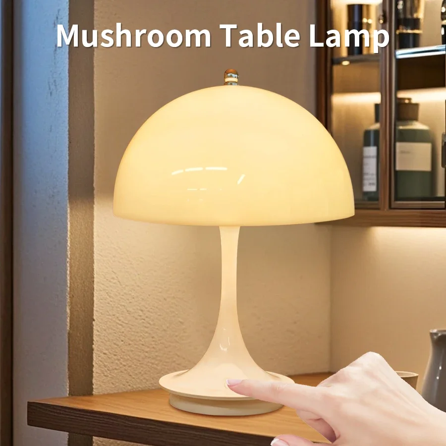 LED Mushroom Small Table Lamp Portable C Type Charging Flower Bud Touch Night Light Mood Desk Lamp For Bedside Bar Coffee Decor