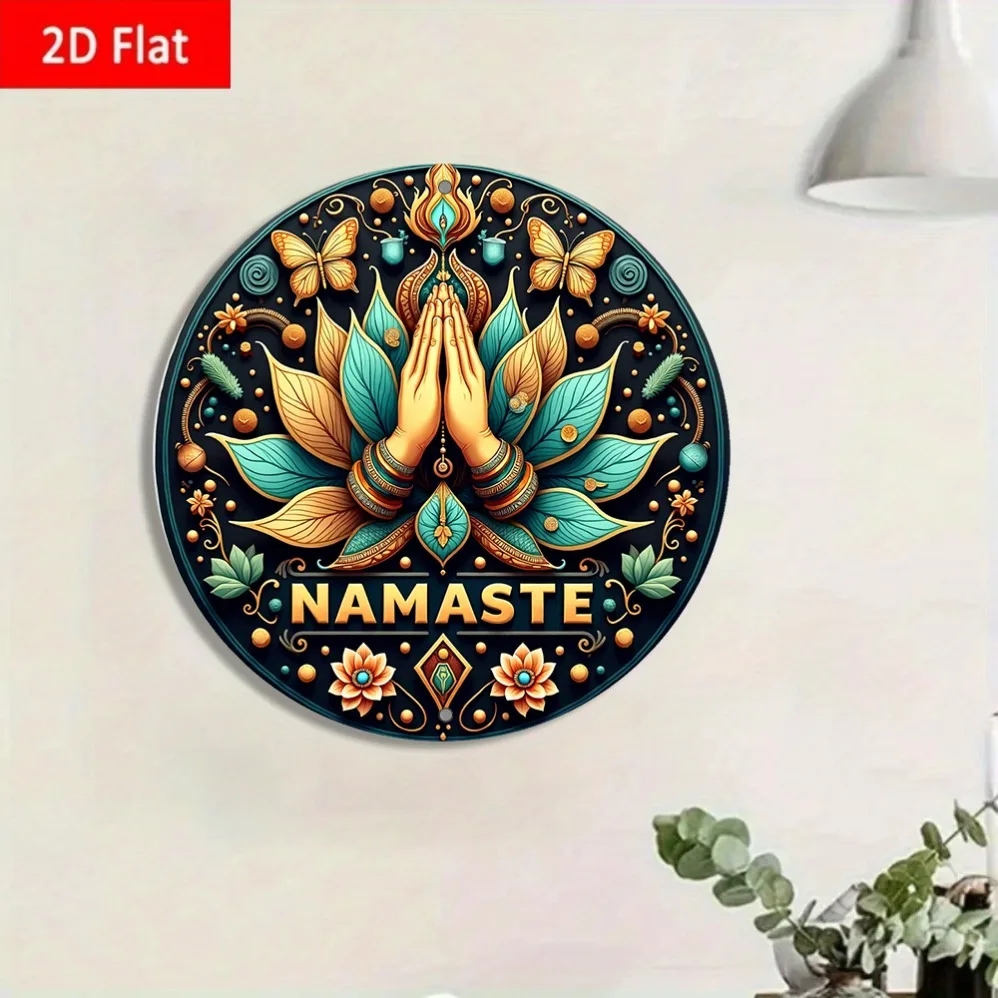

2D Flat Namaste hands in lotus, butterflies, Wall Art Decor for Garage Home Bar Cafe, Perfect Holiday Gift, Room Decor