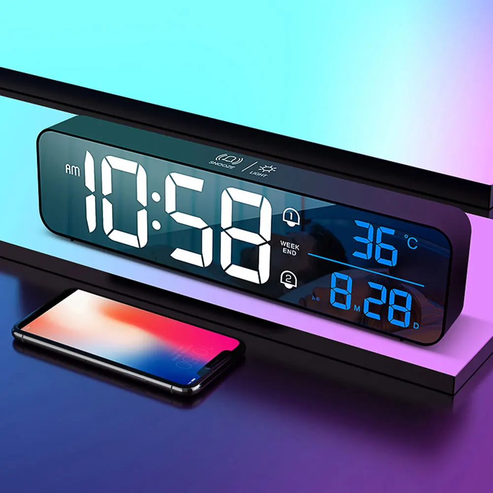 Despertador Digital Musical para Casa, Relógio Eletrônico, Decoração de Quarto, Mesa e Acessório Inteligente com Luz LED