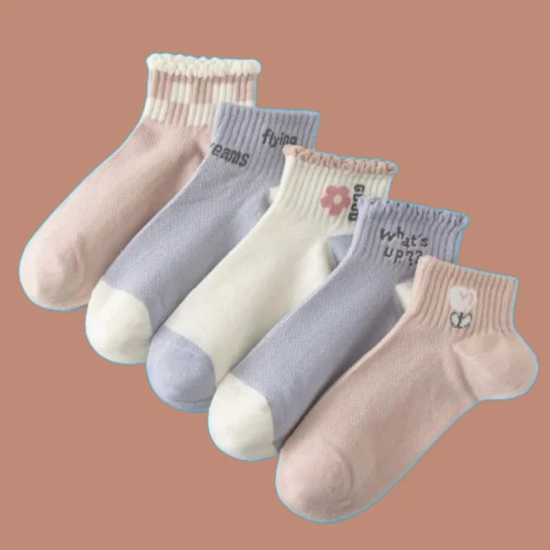 Ins ChimSummer-Chaussettes courtes moyennes pour femmes, chaussettes en maille, coton, style fin, chaussettes courtes peu profondes, nouvelle mode, été, 5/10, 2024 paires