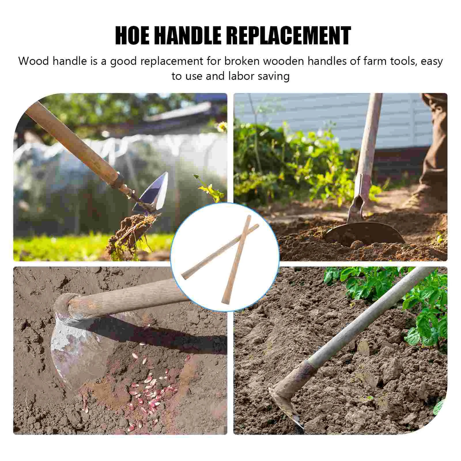 2 Pcs Solid Wood Handle Hoe Wooden Sled Handles Replacements Garden Grip Tool Hammer Broom