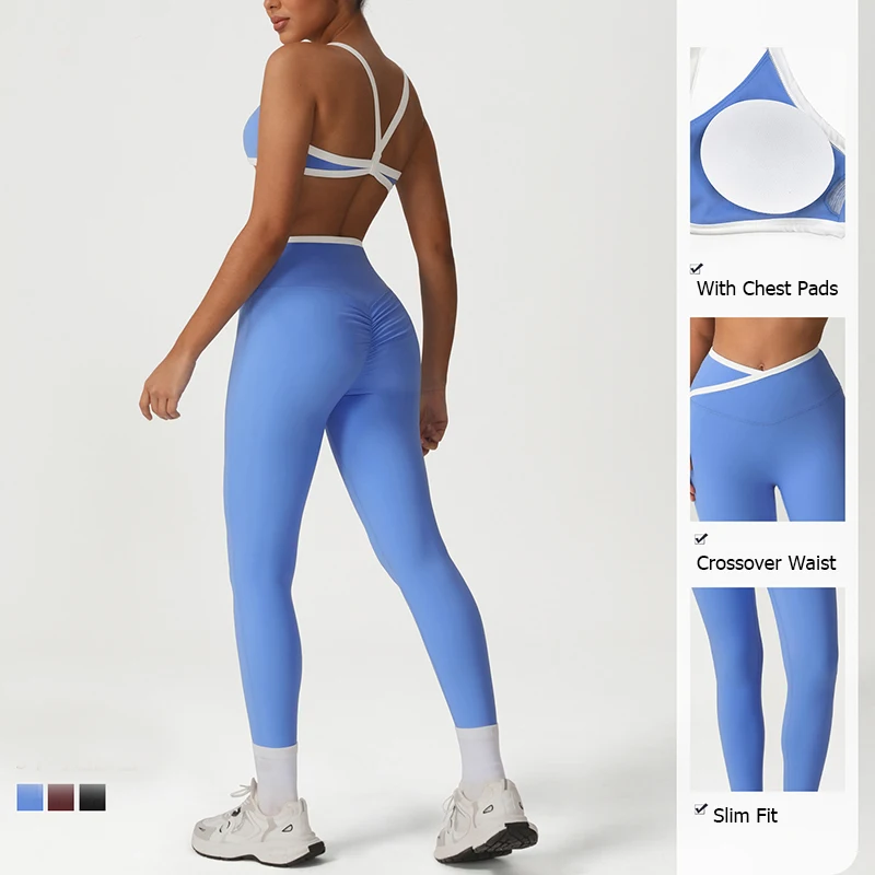 Women Two Pieces Fitness Yoga Set Super Soft Stretchy Gym Suit Breathable Quick Dry Running Sportswear Female Workout Clothes