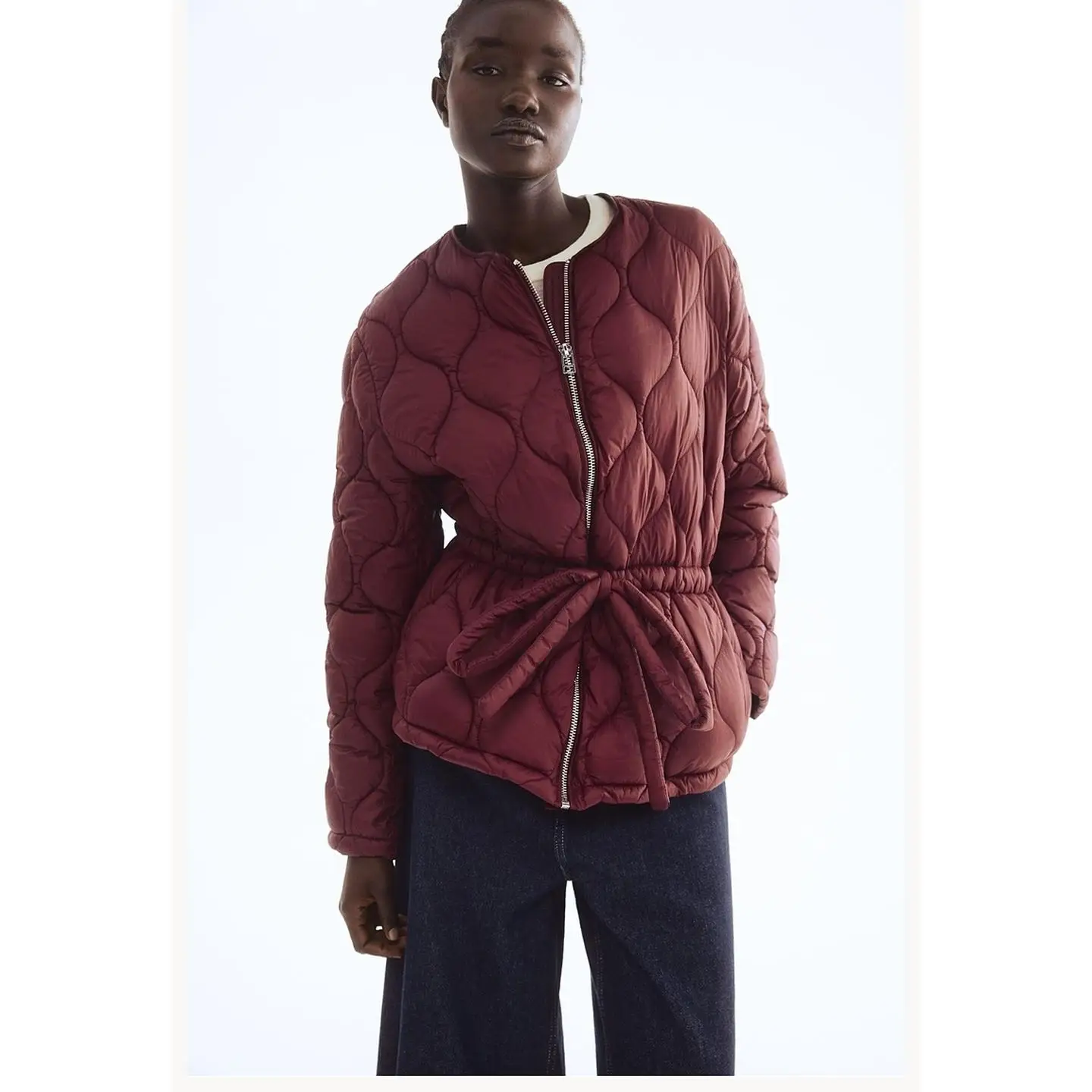 

Early Autumn Long Sve Zipper Closure Quilted Waistcoat round Ne Outerwear Women's Cotton Jaet round Ne Coat