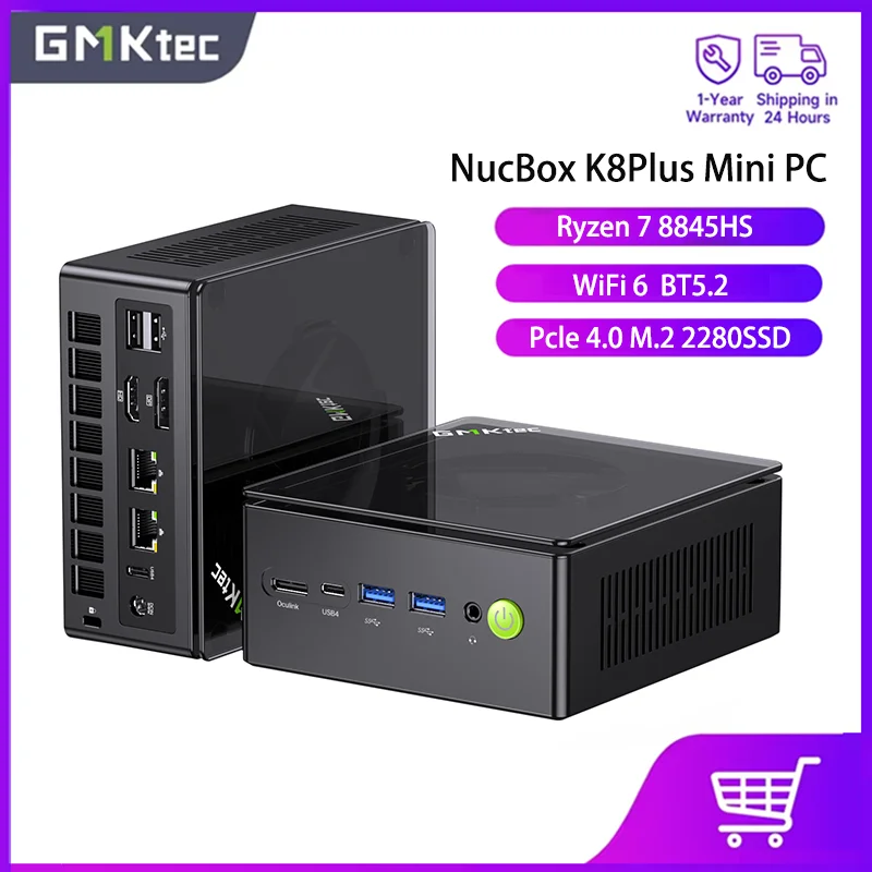 GMKtec NucBox K8Plus 미니 PC AMD Ryzen 7 8845S 5.1GHz 최대 속도 Windows 11Pro 듀얼 2.5G LAN WiFi 6E BT5.2 데스크탑 컴퓨터 USB 4.0