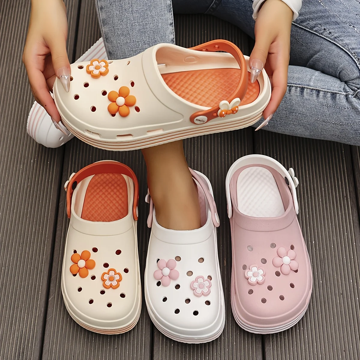 

Women Summer EVA Clogs Thick Platform Sandals Closed Toe Anti Slip Flower Slides Outdoor Beach Garden Comfort Cute cloud Slipper