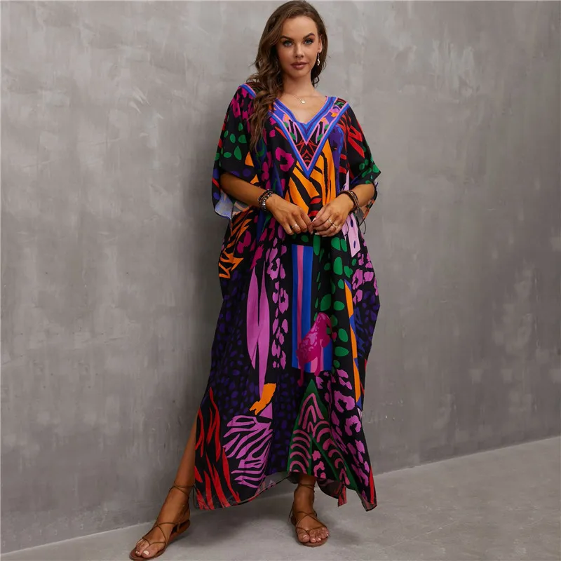 Strój wakacyjny Plus strój kąpielowy Kaftan sukienki damskie Plus Size narzuta na kostium kąpielowy Caftan sukienki plażowe Maxi