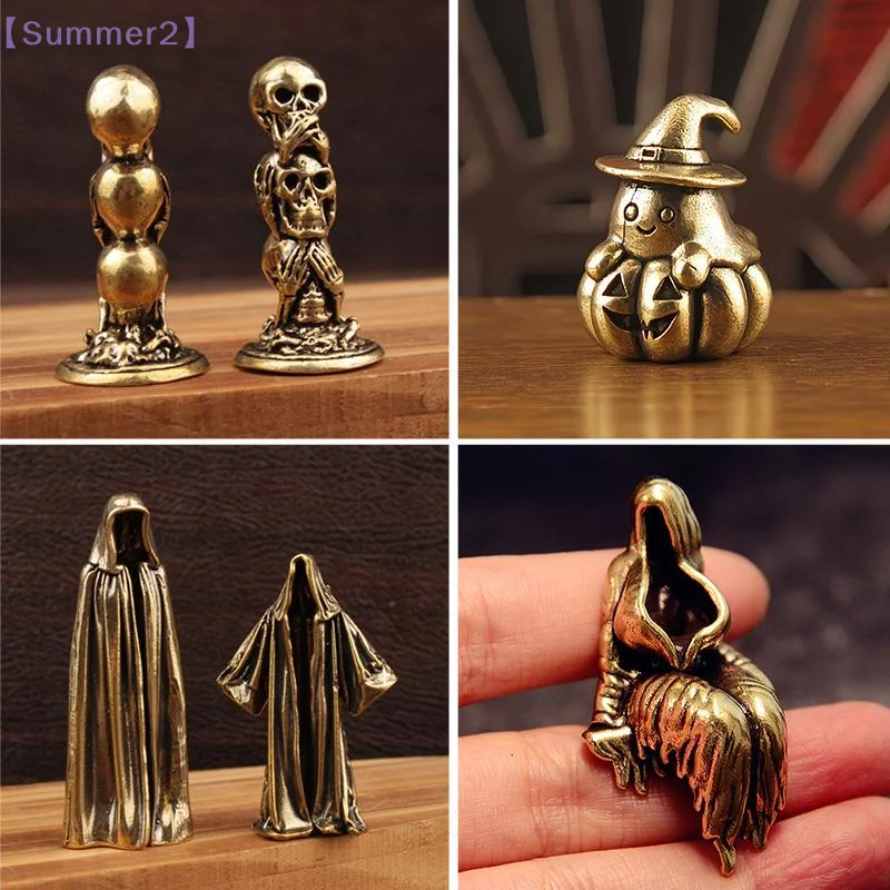 Brass Pumpkin Demon Moon Goddess Statue Vintage Cloak Cape Figurine Halloween Party Gifts Home Decoration Desktop Ornaments{S}