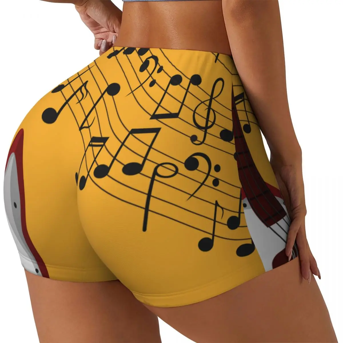 Push Up Short Elasticity Scrunch Butt Bass Music Notes Running Shorts Sports Shorts Womens Clothes Gym