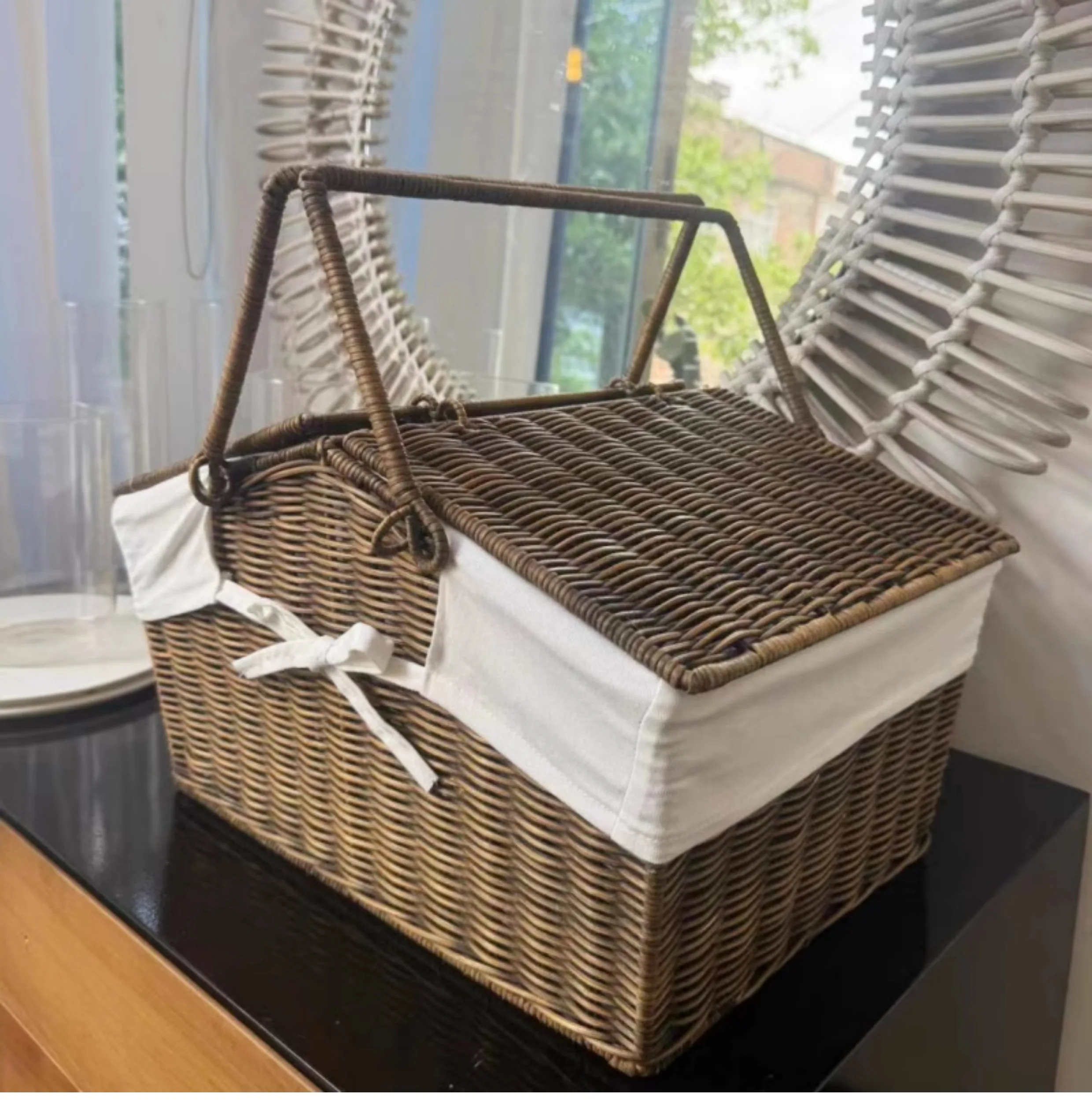 American natural rattan dining basket high quality picnic basket outdoor camping picnic storage portable fruit basket