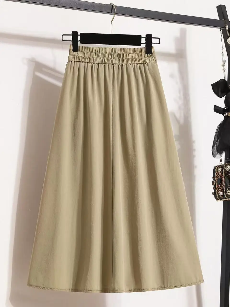 Summer 2026 A-Line Midi Skirt Flared Loose Elastic Waist Slimming Hip Covering plus Size Umbrella Skirt Korean Style Casual Wear