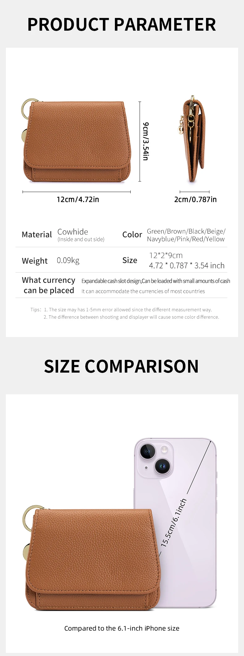 Slim Wallet for Women RFID Blocking Genuine Leather Ladies Keychain Wallet with Zipper Coin Pocket ID Window