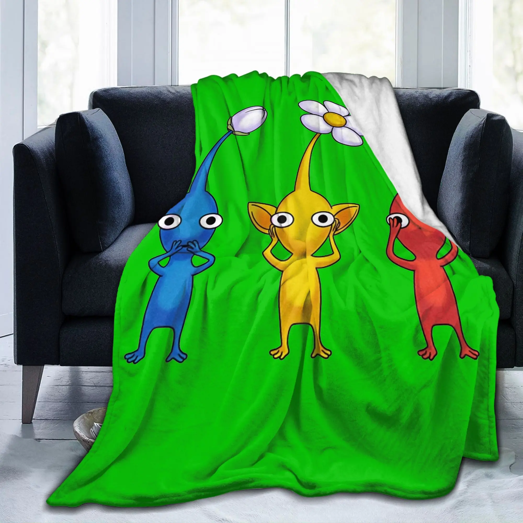 Pikmins Gamer Blanket Cartoon Fuzzy Vintage Soft Throw Blanket for Bedding Lounge Summer,
