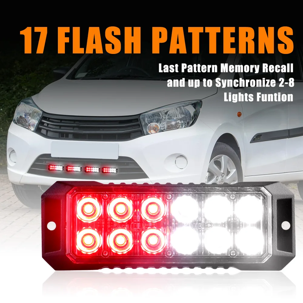 2PCS Car 12Led Strobe Warning Grille Red and White Light for Truck Car High Brightness Safety Lamp Universal Car Light Light