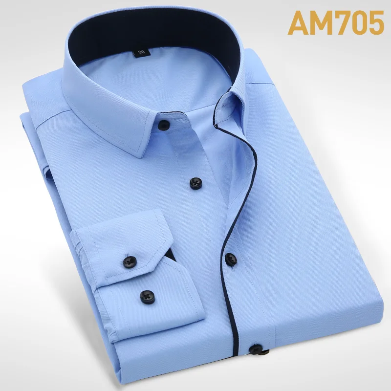 2024 New Men\'s Shirt Long sleeved Slim Fit White Comfortable and Breathable Business Casual Solid Color Formal Shirt