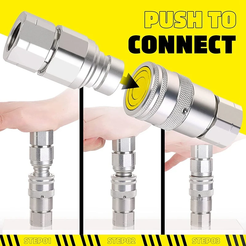 1/2Inch NPT Hydraulic Coupler Skid Steer Bobcat Flat Face Quick Connect Couplings With 2PCS Dust Cap Silver Carbon Steel