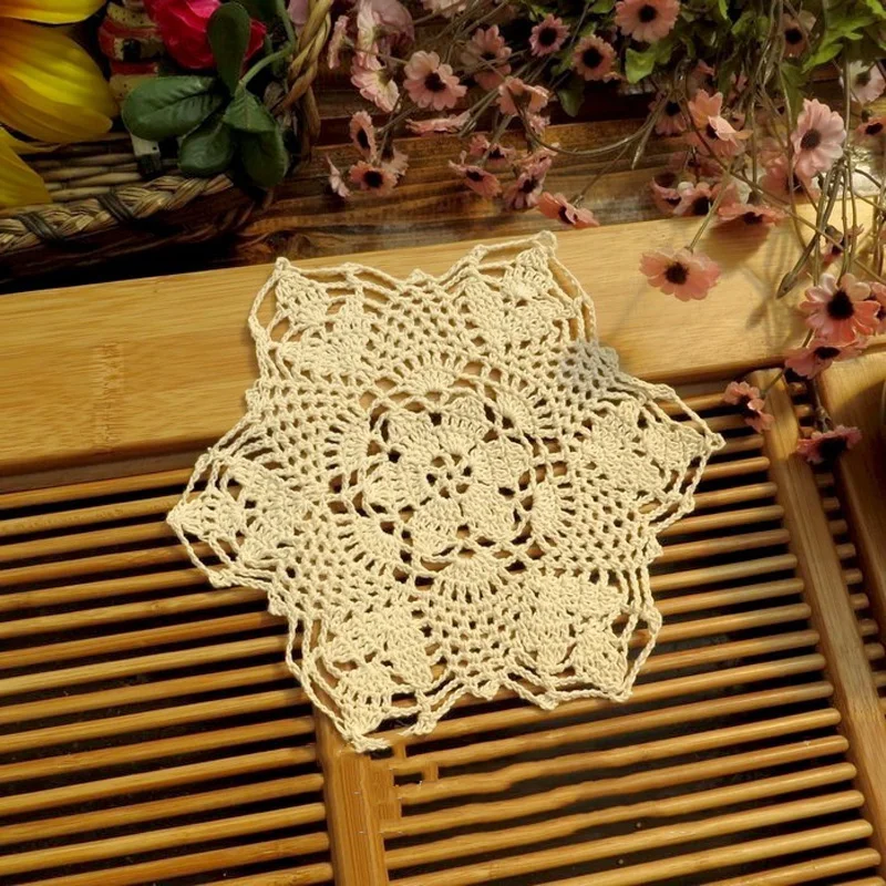 

NEW cotton handmade flower placemat tea coaster Christmas Crochet table place mat cloth wedding Table decoration and accessories