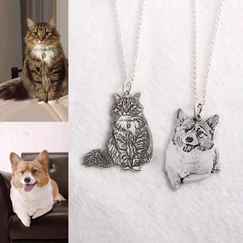 Pet Custom Customized Dog Cat Avatar Silver Necklace Jewelry   Personalized  Figure Ornaments for  Lovers/ Loss