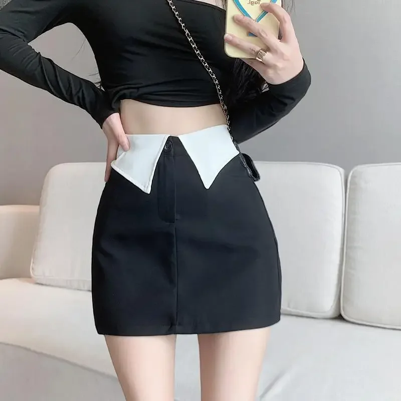 スカート女性ミニハイウエスト気質夏新作ファルダスムヘールオフィスレディースシックなAラインエレガントなパッチワークベーシック韓国スタイル