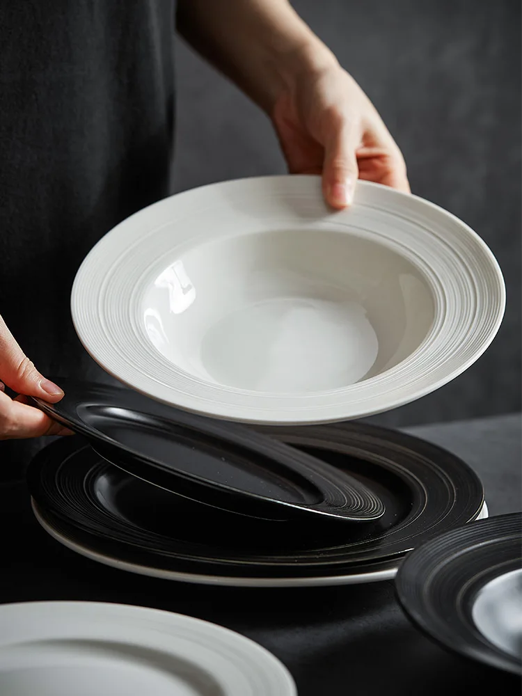Deep Soup Plate Pasta Salad Plate Western Cuisine Steak Plate Hotel Style Nordic Ceramic Handmade 8 Inch Adult Dinnerware