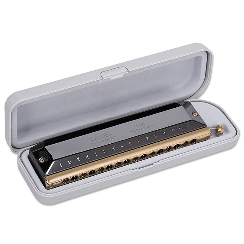 QIMEI Harmonica chromatique professionnel 16 trous 64 tons clé de C embout rond orgue buccal pour artistes haut de gamme F