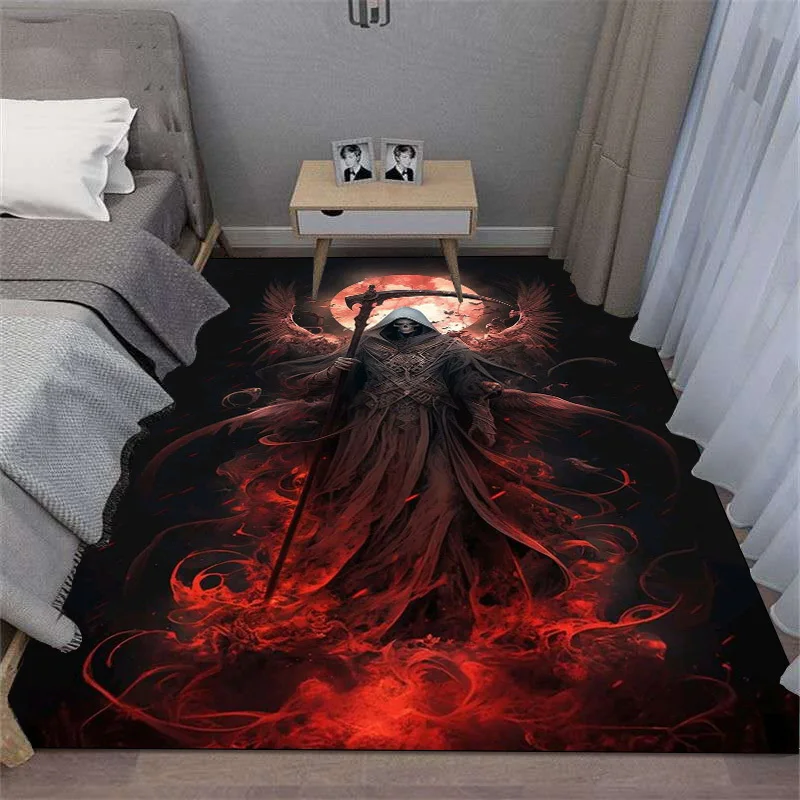 1pc Grim Reaper Mystic Flame Pattern Area Rug, Versatile Home Decor, Ideal Gift, Perfect for Living Room Bedroom Wooden