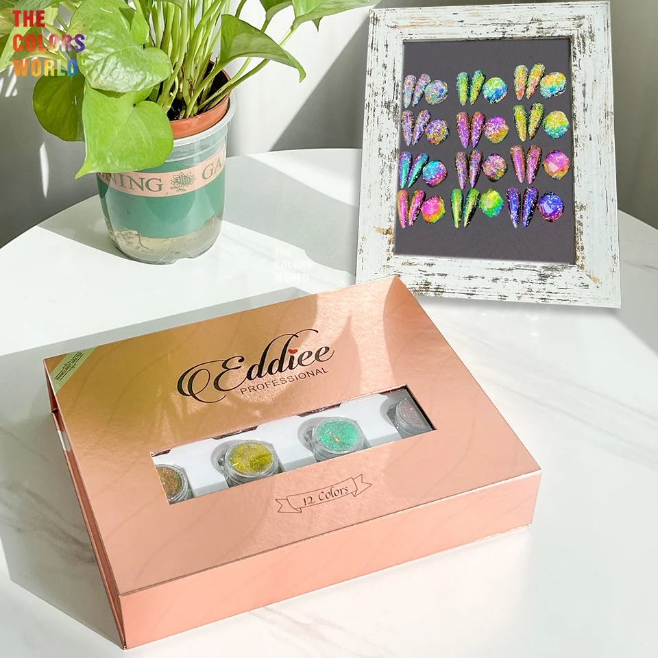 TCT-975 Set di fogli di scaglie di camaleonte olografiche vintage britanniche Set di fogli per nail art che cambiano colore retrò Fiocchi per unghie cromati duochromatici